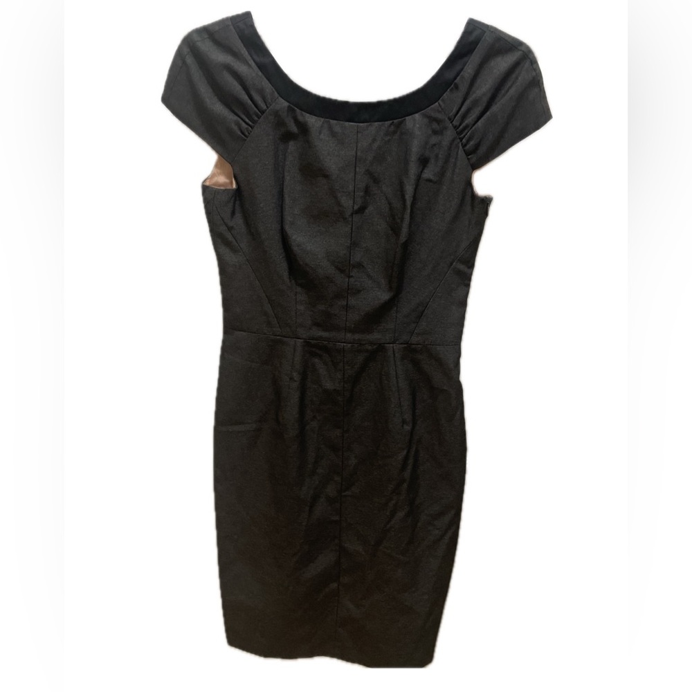 Tara Jarmon Dress, Size 36, Grey Wool Blend Midi, Back V Button, Side Zip